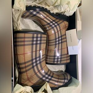Burberry Beige and Black Plaid Rain Boots